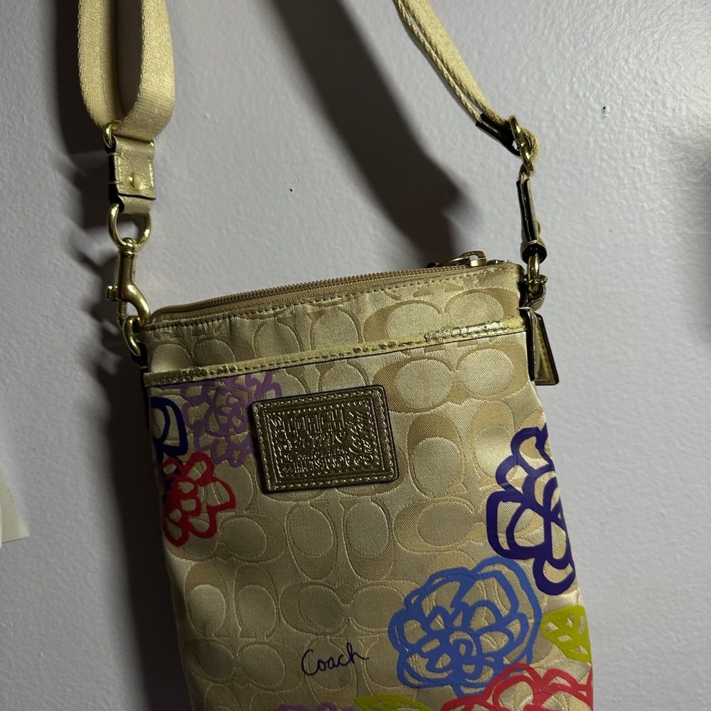 Coach Beige Crossbody Bag with Colorful Floral Design
